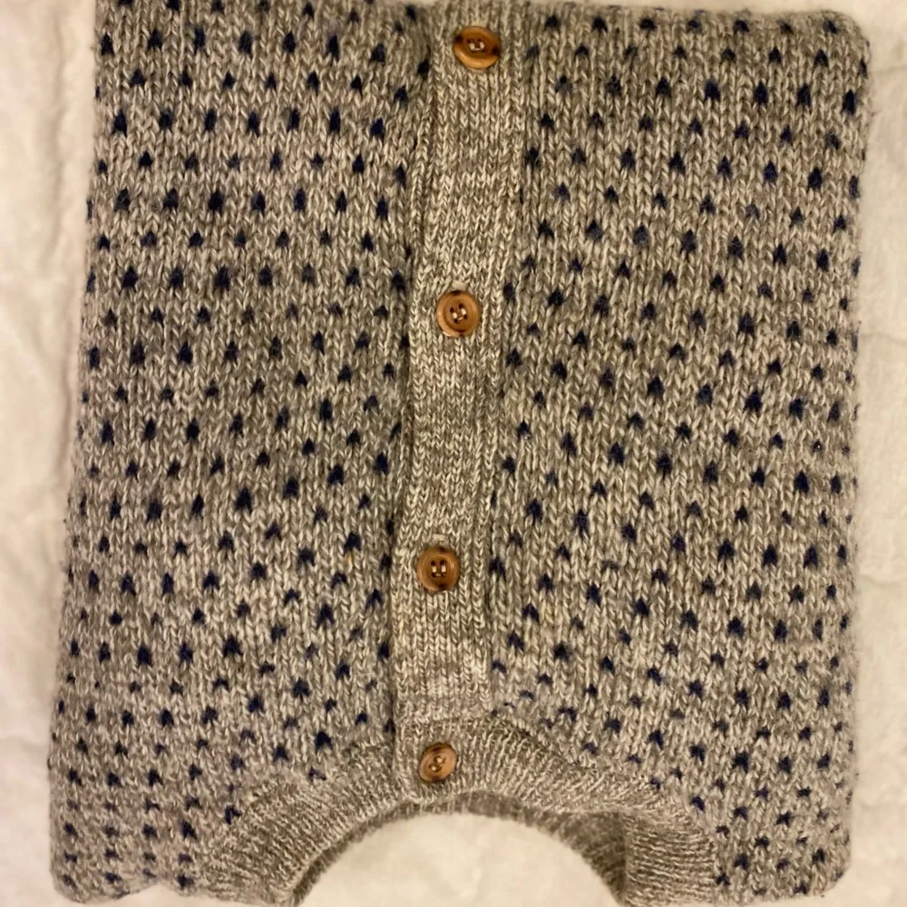 Woolrich button-down sweater in beige and navy blue Birds Eye - Picture 2 of 14